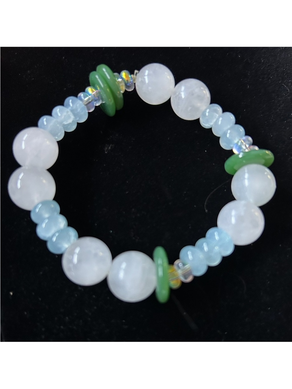 Handcrafted Quartz Agate Opalite and Jade glass bracelet set - Picture 2 of 3